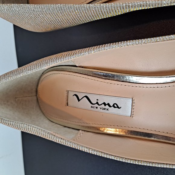 Nina New York Gold Metallic Wedge Shoe Peep Toe Size 8 - Picture 8 of 13